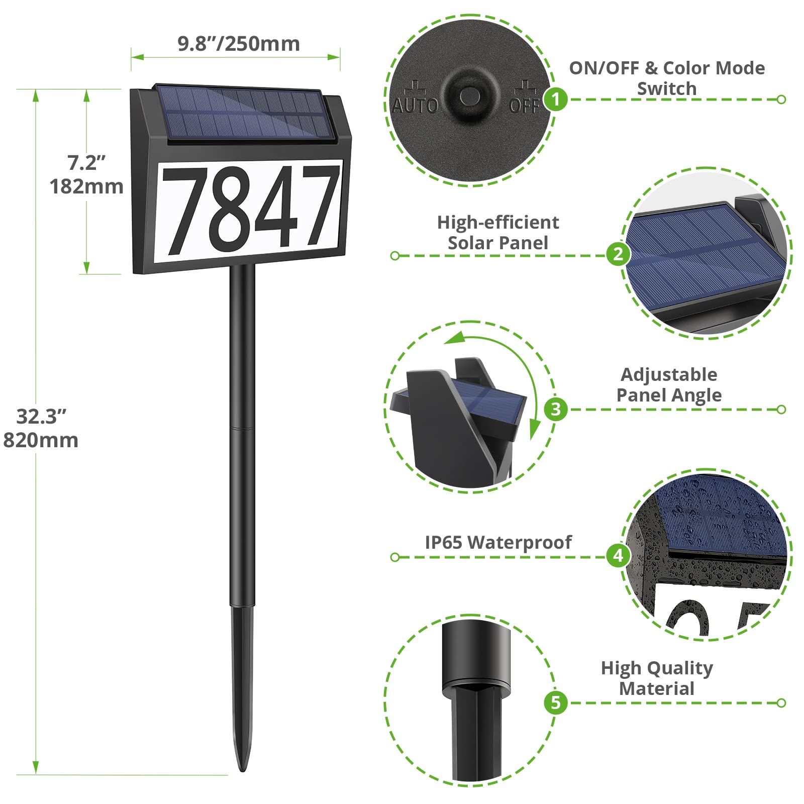 Solar Address Sign with Stakes